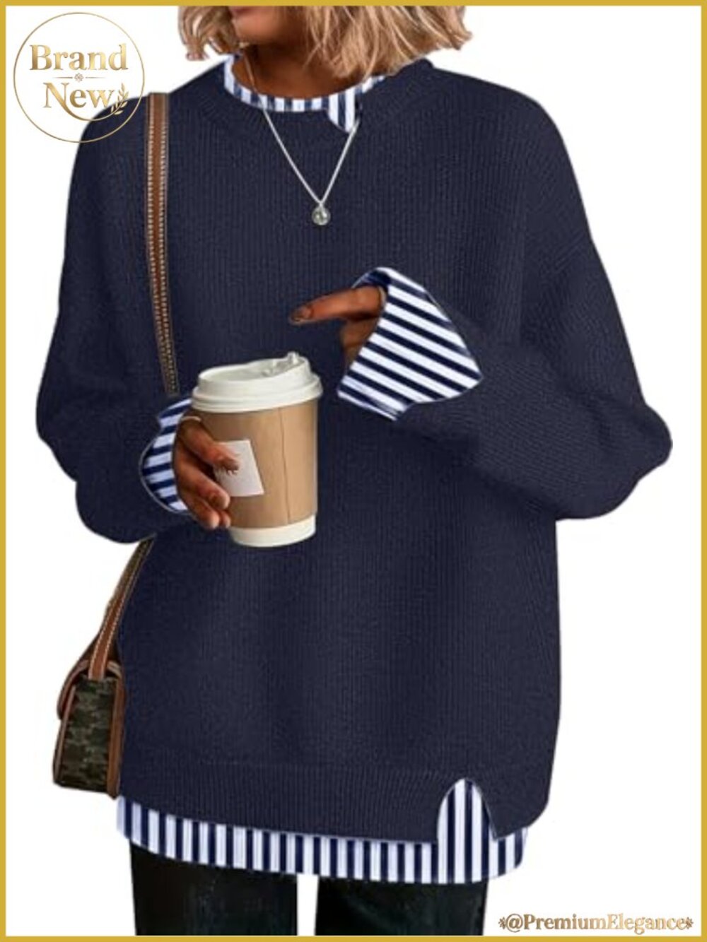 Oversized Knit Sweater Women Crew Neck Long Sleeve Pullover Fall Winter